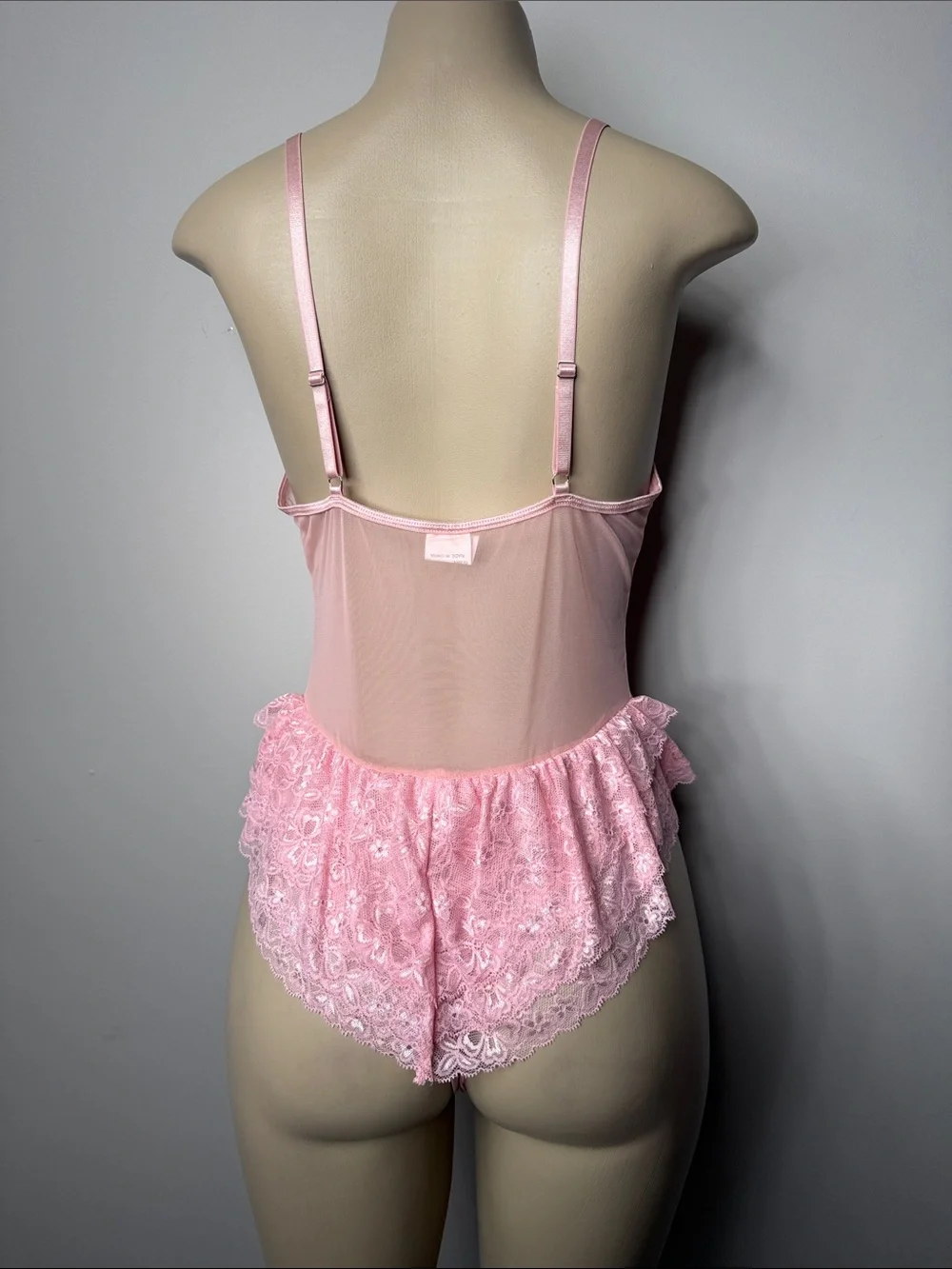 Delicate Pink Satin & Lace Teddy Bodysuit